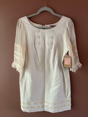 Vintage Juicy Couture Cream Textured Peasant Sleeve Women's Dress